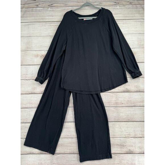 FP Beach Free People Thermal Sweatshirt and Pants Womens Medium Black Stretch - Picture 1 of 16